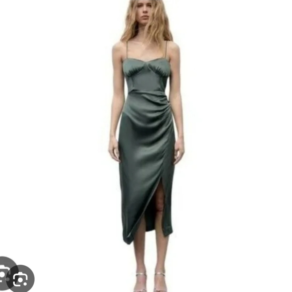 ZARA Olive Green Corset Style Dress Size M #33 - Picture 11 of 12